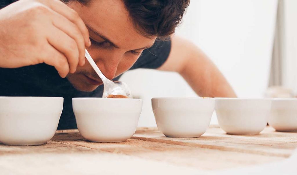 smell the flavors of coffee cupping